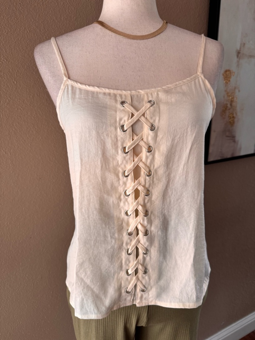 Lace-Up Cream Cami Top